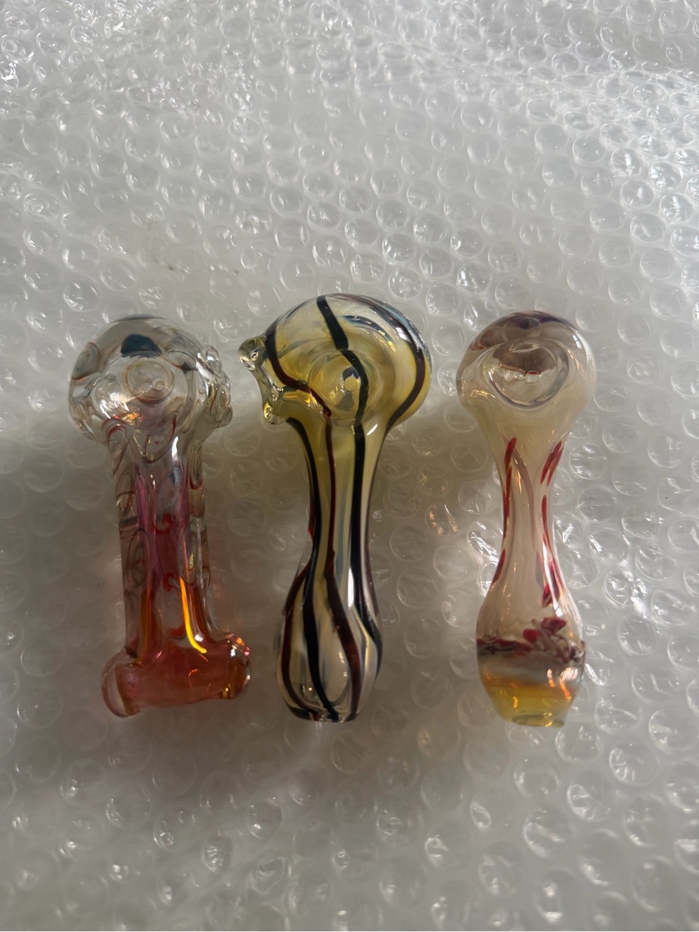 Set of 3 Handblown Glass Pipes — Amber, Yellow, Clear
